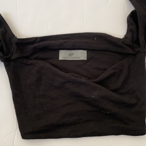 Naked Wardrobe X Lori Harvey Black cutout off shoulder long sleeve crop top XS - Picture 3 of 4